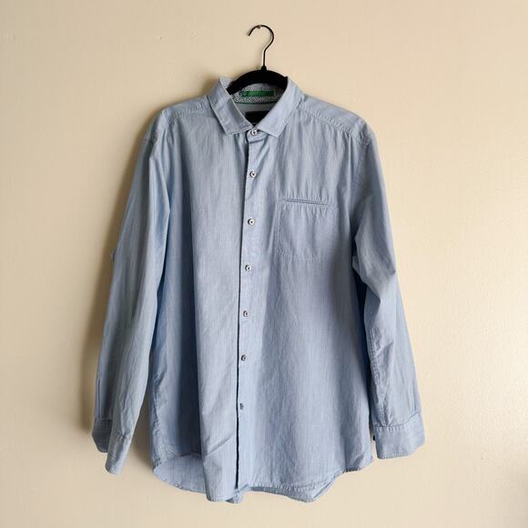 Tommy Bahama Blue + White Striped Collared Button Up - Large - Picture 8 of 8